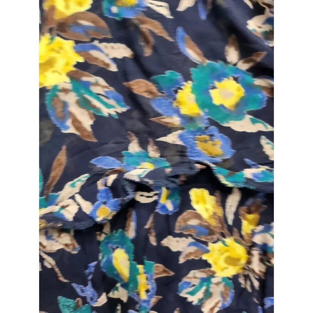 Meadow Rue by Anthropologie‎ Womens Peasant Top Medium Blue Floral Embroidered